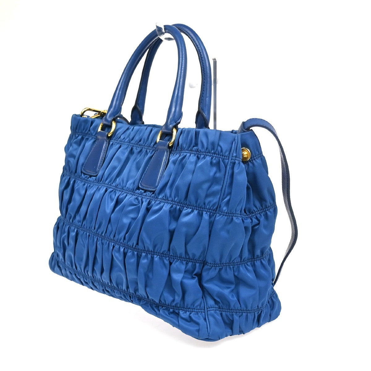 PRADA Tessuto 2way Shoulder Hand Gathered bag Bag Nylon Leather Blue GHW 76TA613