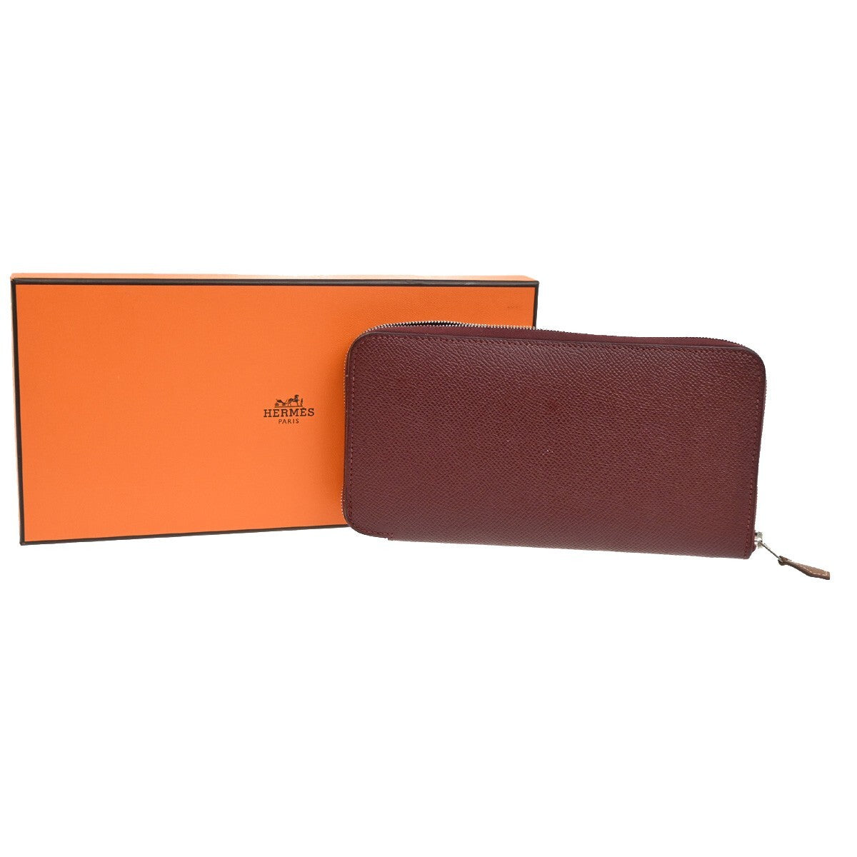 HERMES Logo Azap Silk In Long Zipper Bifold Wallet Veau Epsom Red 72EE342