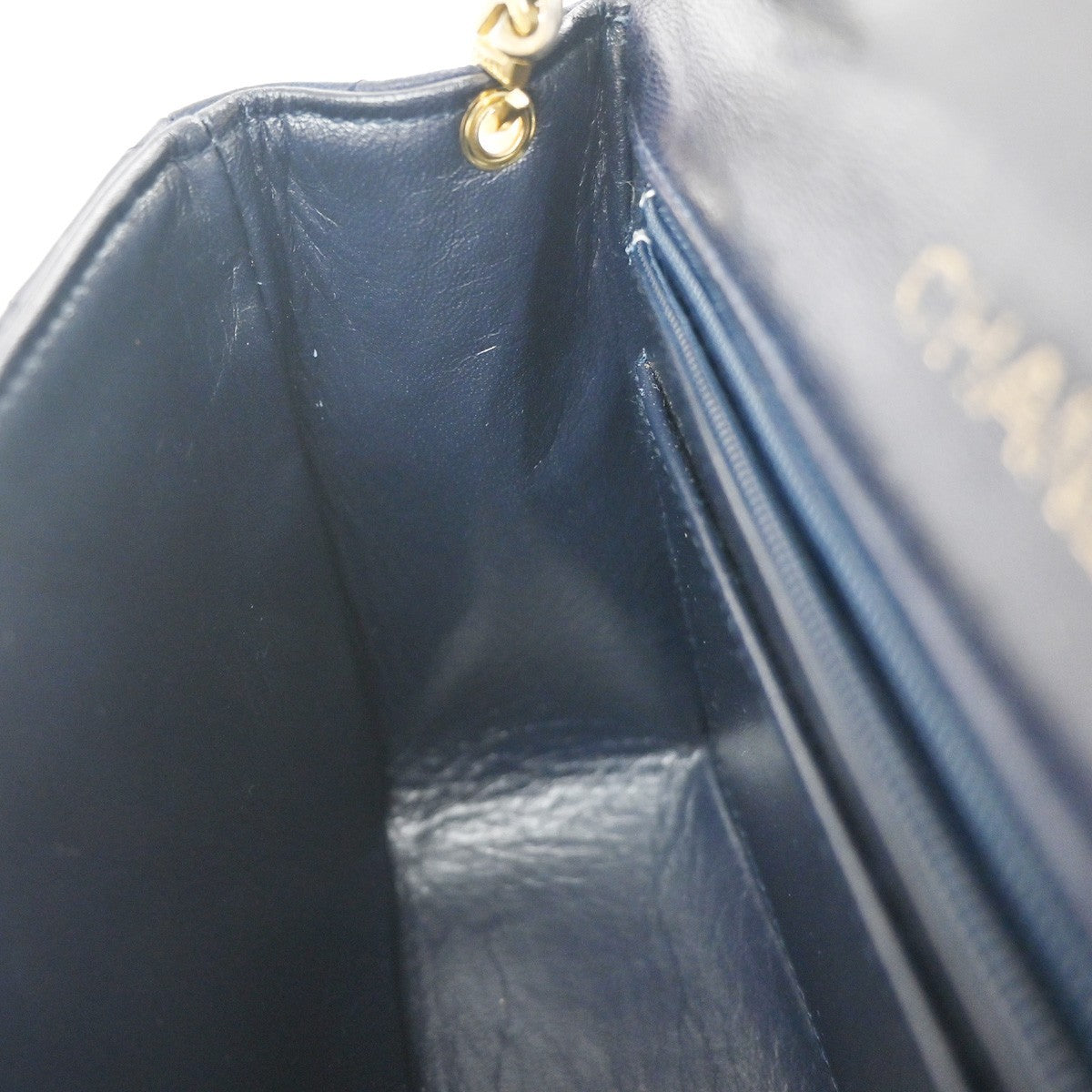 CHANEL CC Logo Mini Matelasse Chain Shoulder Bag Leather Blue GHW 373RL397