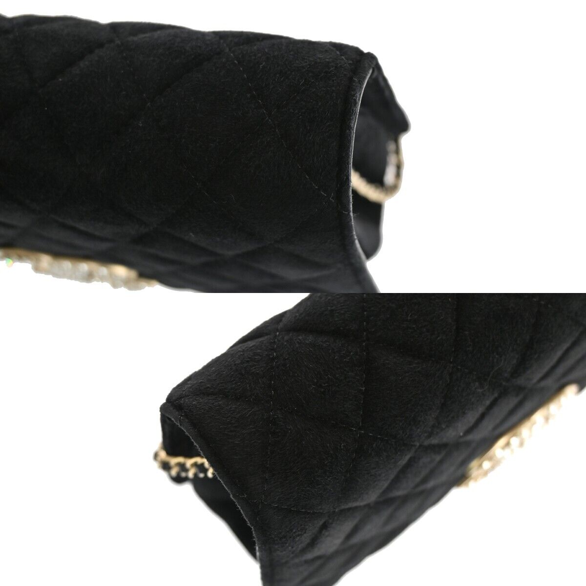 CHANEL CC Logo Matelasse Chain Shoulder Bag Suede BK Rhinestone Pearl 770RJ051