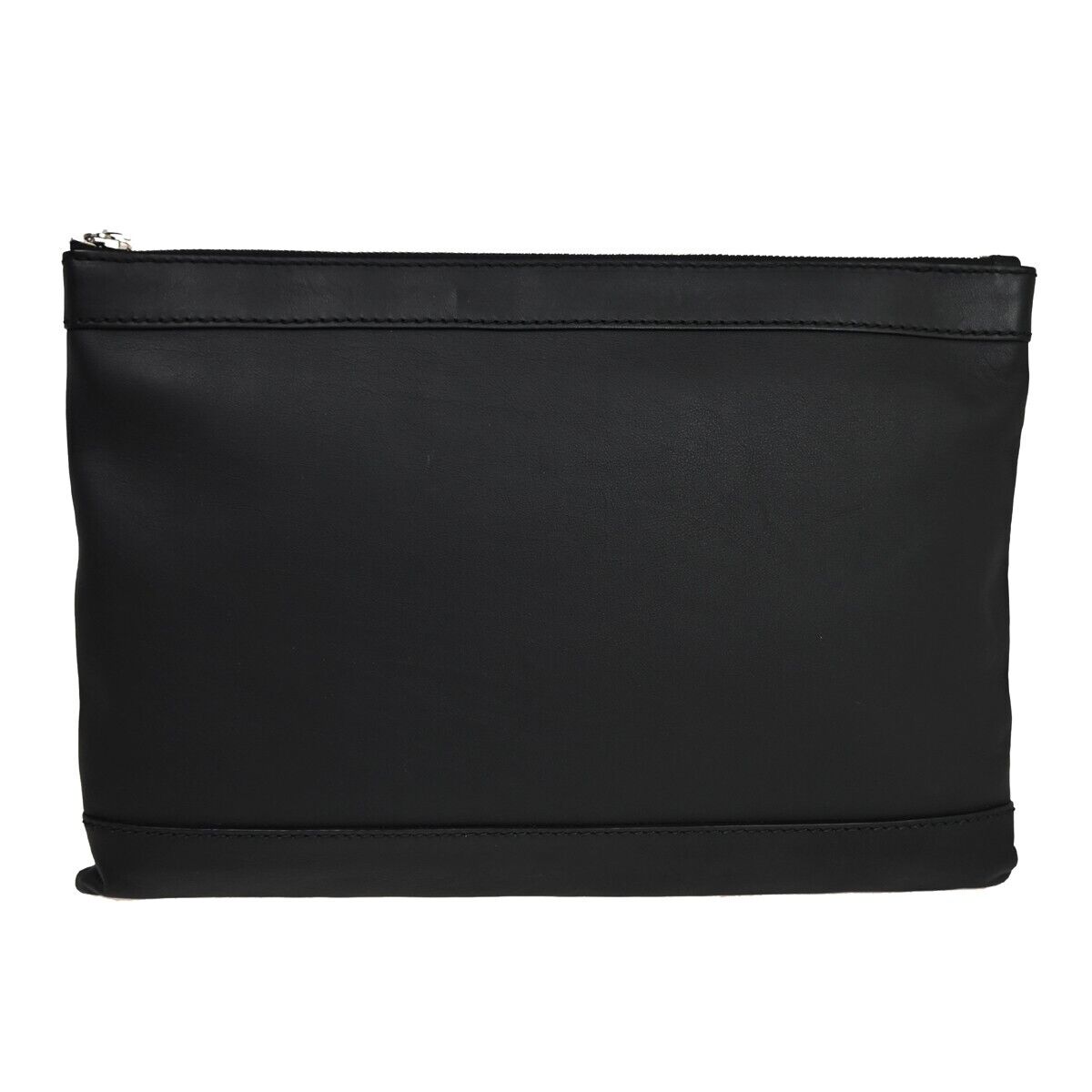 BALENCIAGA Logo Navy Clip M Clutch Hand Bag 373834 Leather Black Italy 33GA300