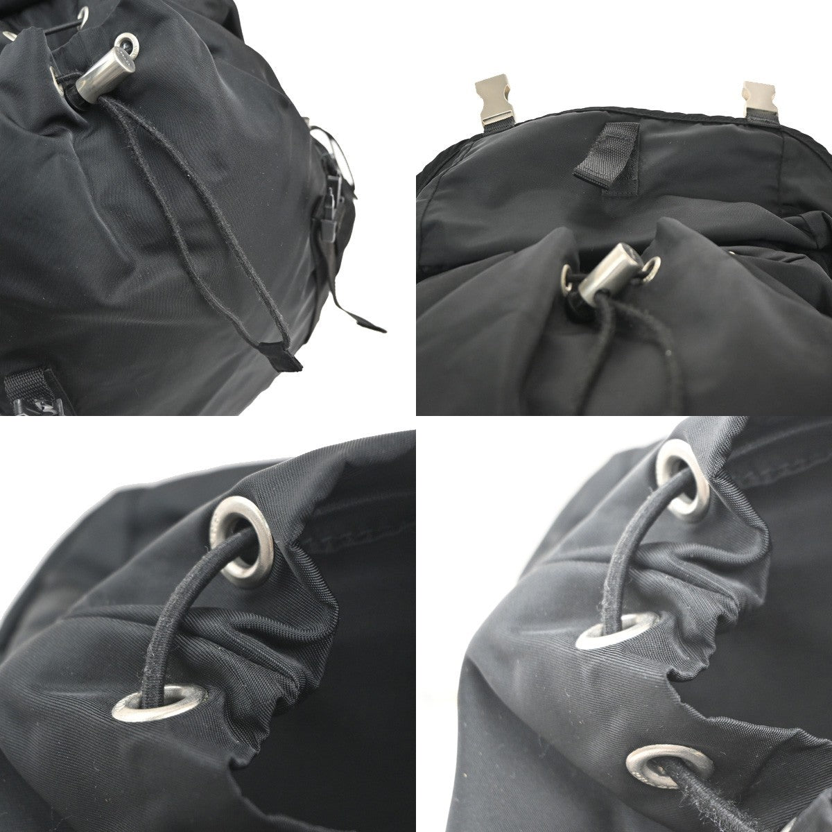 PRADA Logo Tessuto Drawstring Back Pack Bag Nylon Canvas Black SHW Italy 34MA458