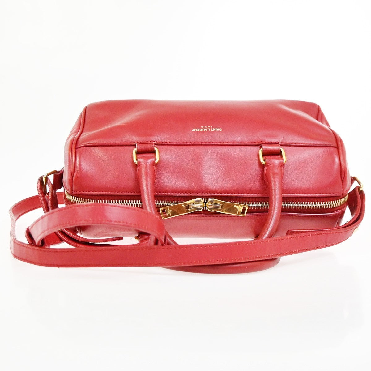 SAINT LAURENT Baby Duffle 2Way Shoulder Handbag Leather Red GHW Italy 86ZA293