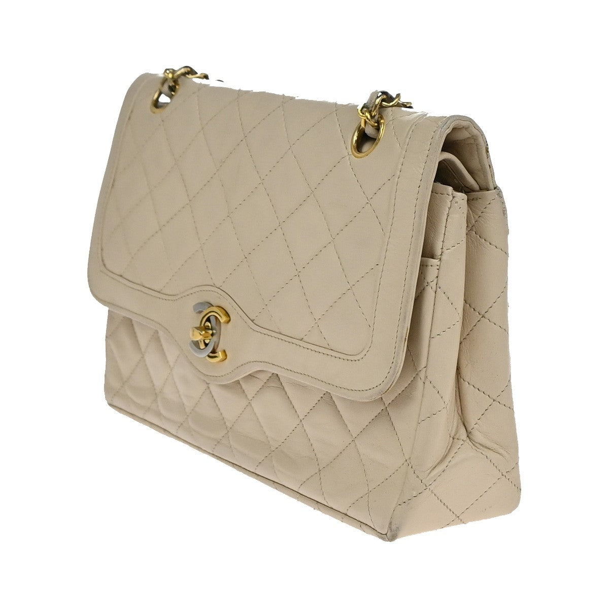 CHANEL CC Double Flap Paris Matelasse Chain Shoulder Bag Beige France 675RF822