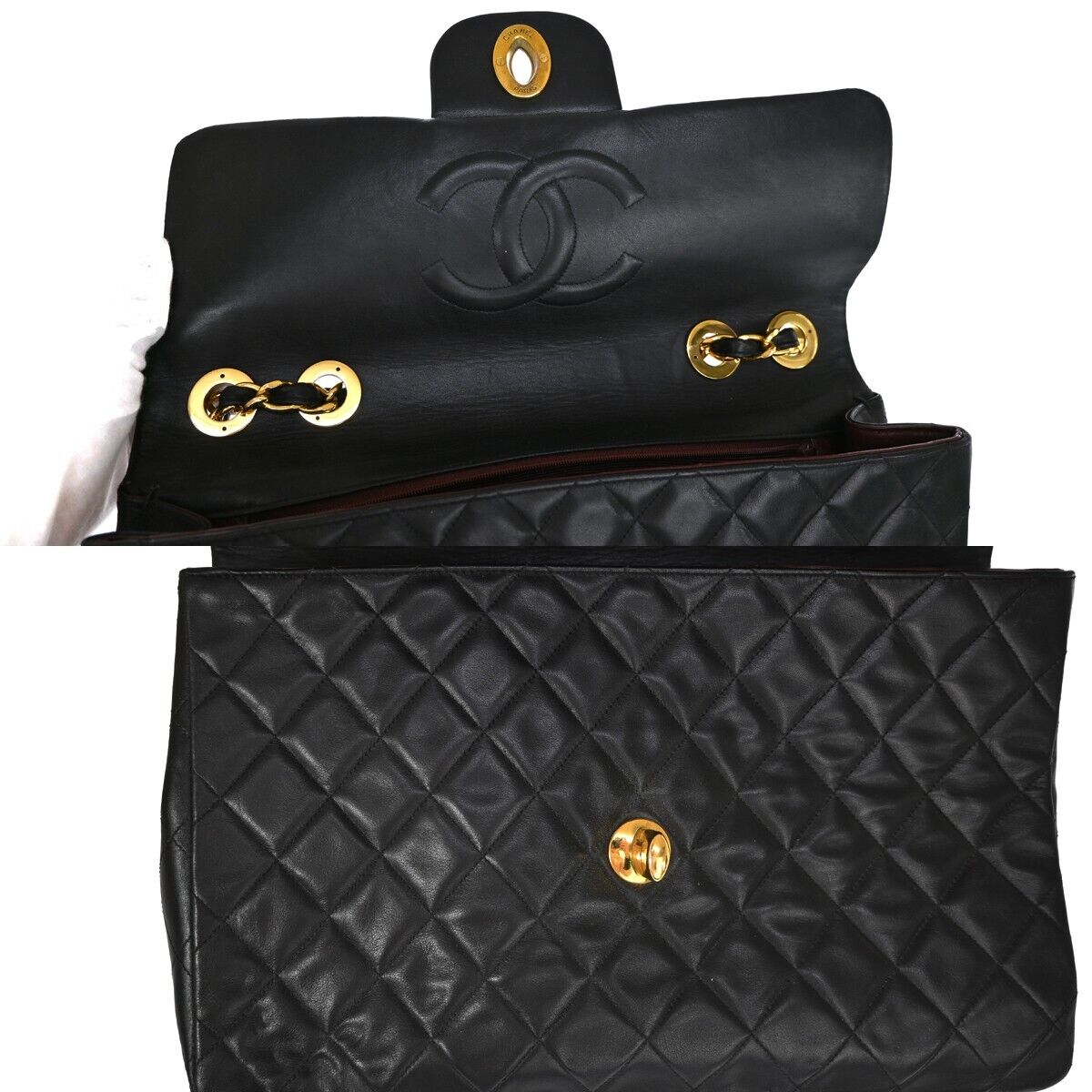 CHANEL CC Maxi Jumbo Matelasse 34 Chain Shoulder Bag Leather Black GHW 858RH948