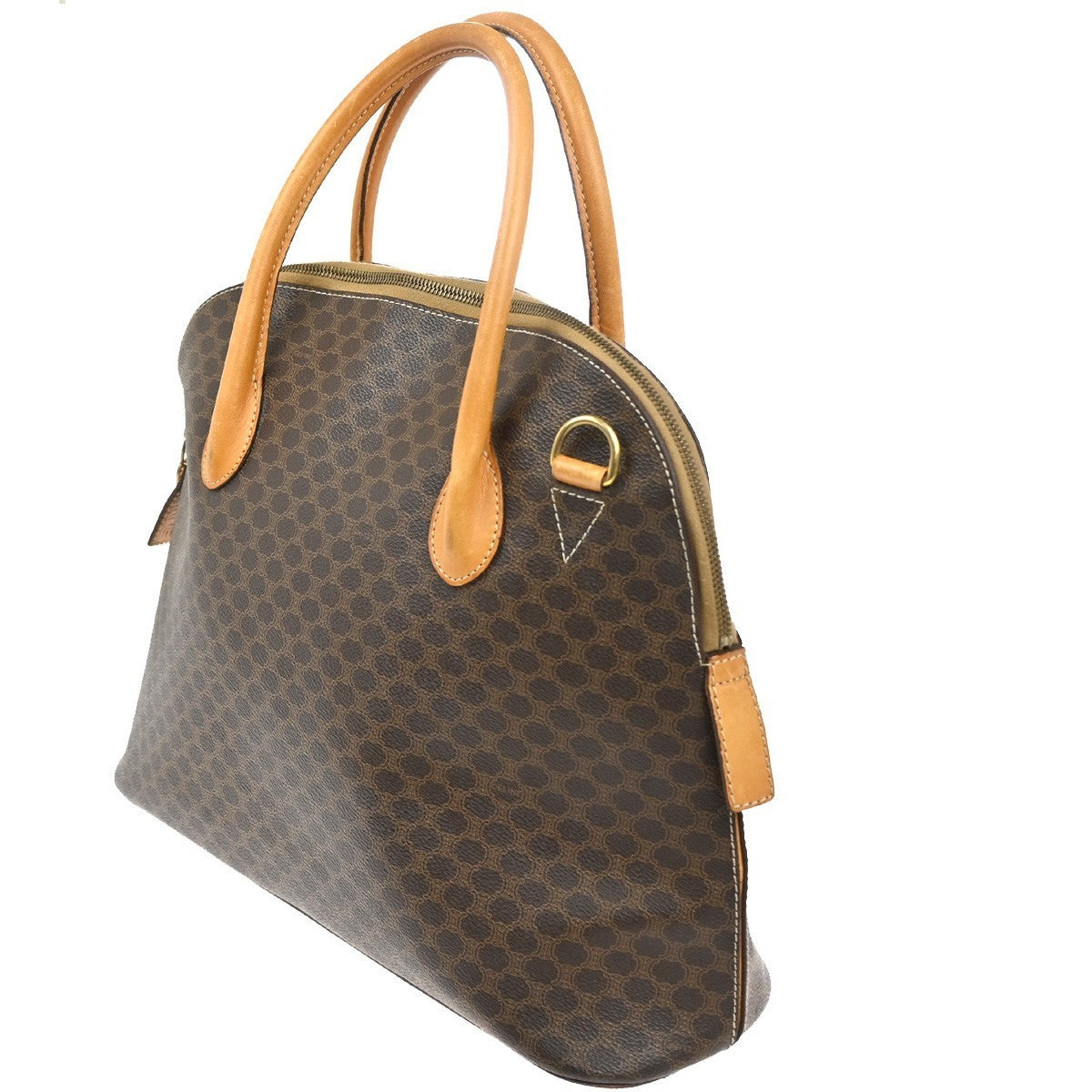 CELINE Logo Macadam Pattern Handbag PVC Leather Brown GHW Italy 61KP465