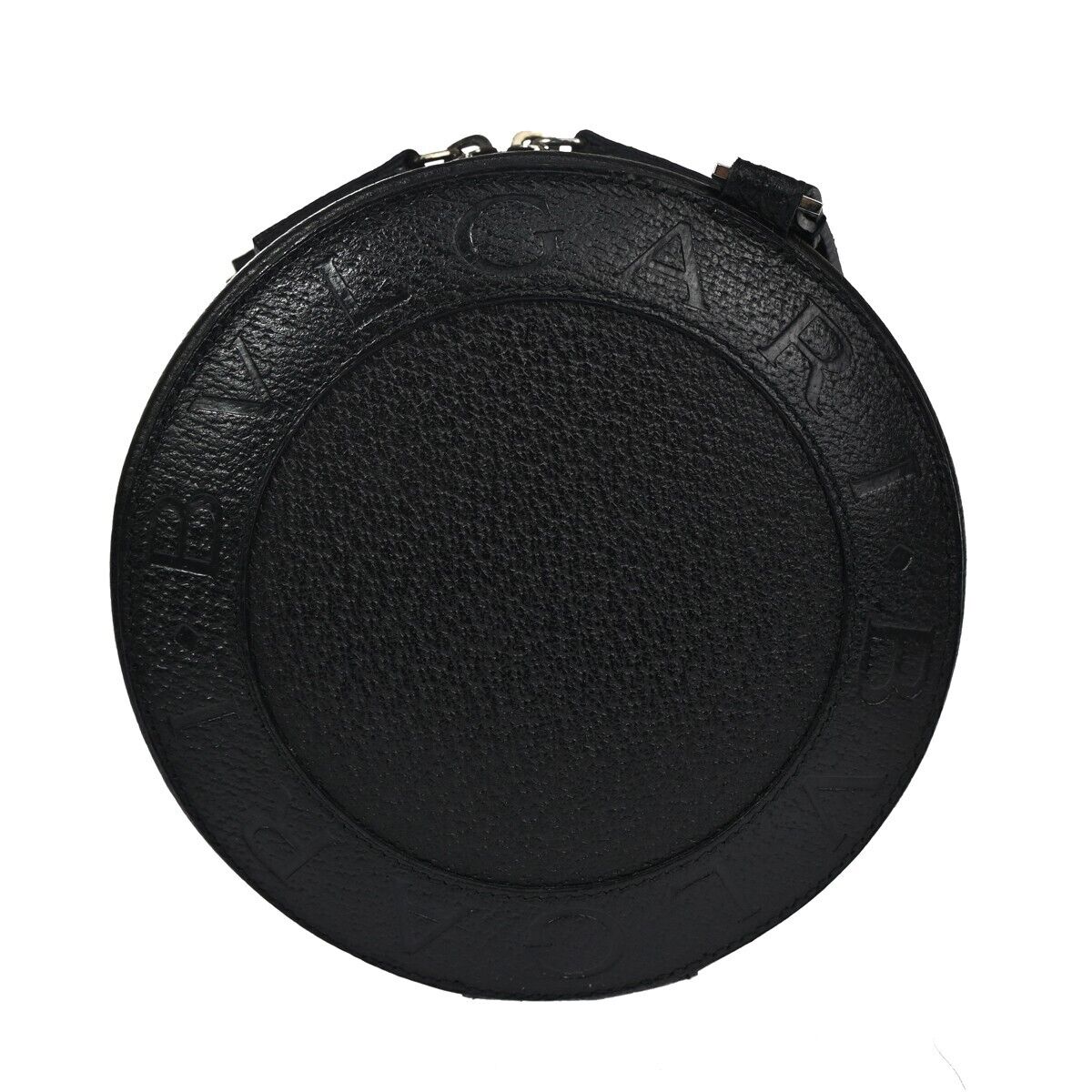 BVLGARI Logo Yoyo Round Crossbody Shoulder Bag Leather Black SHW Italy 80GA870