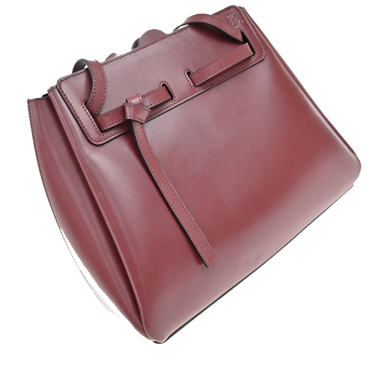 LOEWE Logo Lazo Hand Bag Leather Red Made in Spain 92RF255
