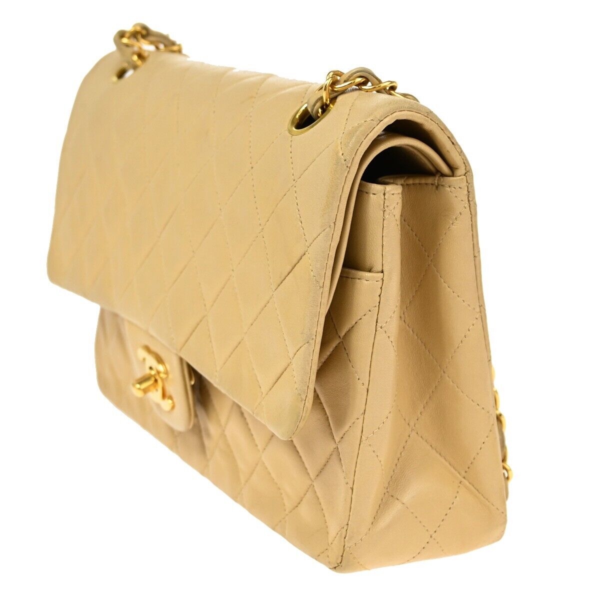 CHANEL Matelasse 25 Double Flap Chain Shoulder Bag Leather BE Vintage 804RJ773