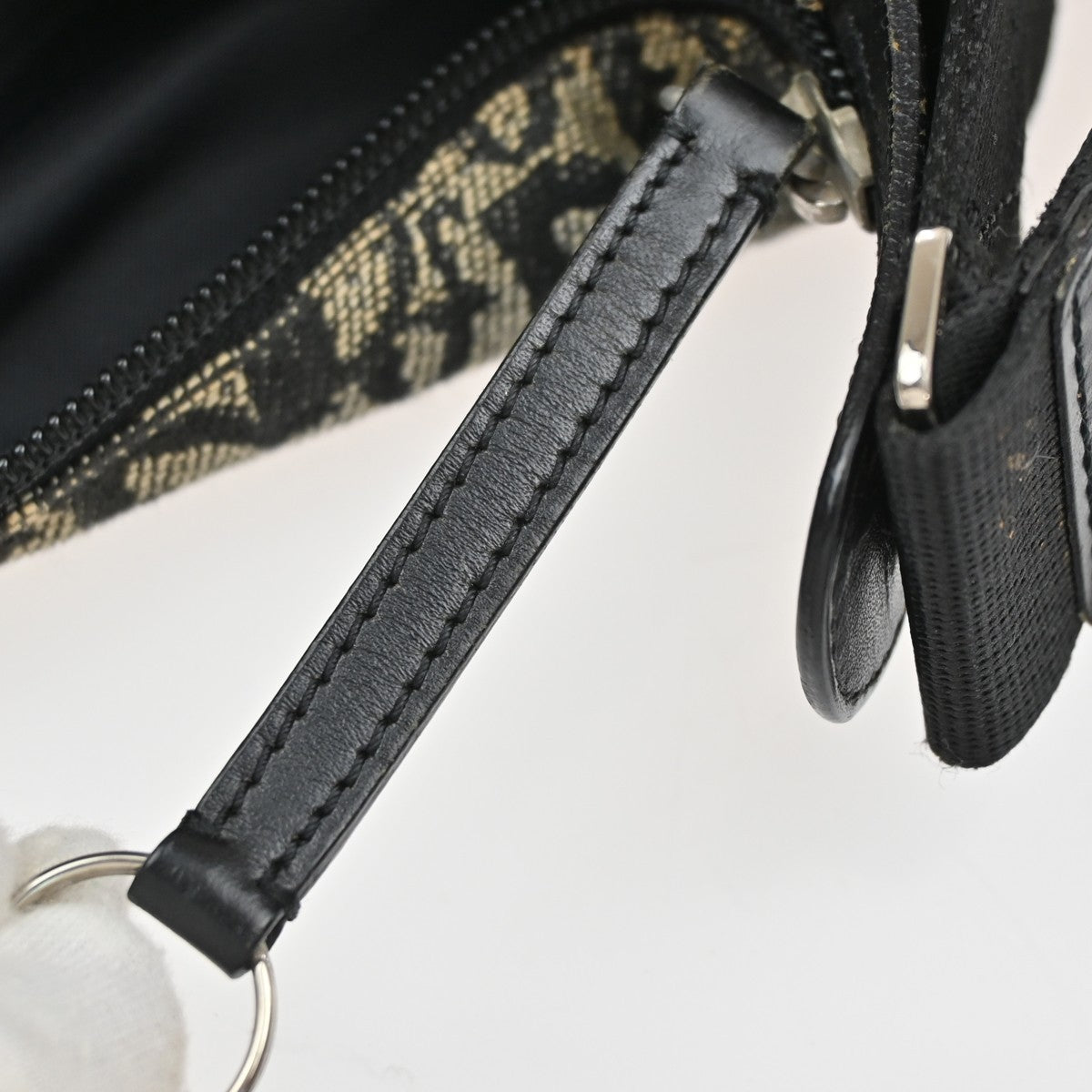 CHRISTIAN DIOR Logo Trotter Pattern shoulder Bag Canvas Leather Black 87SA027
