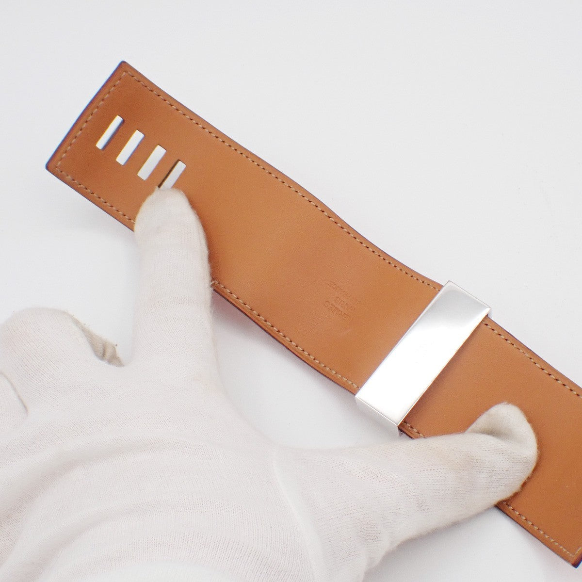 HERMES Collier de Chien Bracelet Size S Square Q Leather Orange 77RP160
