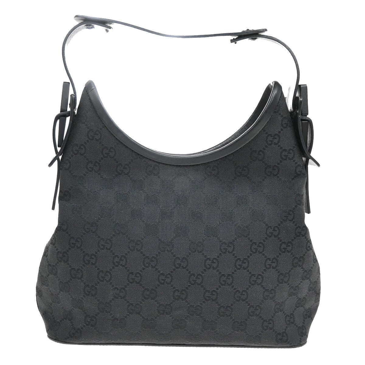 GUCCI Logo GG Pattern Shoulder Tote Bag Canvas Leather Black Italy 62EE310
