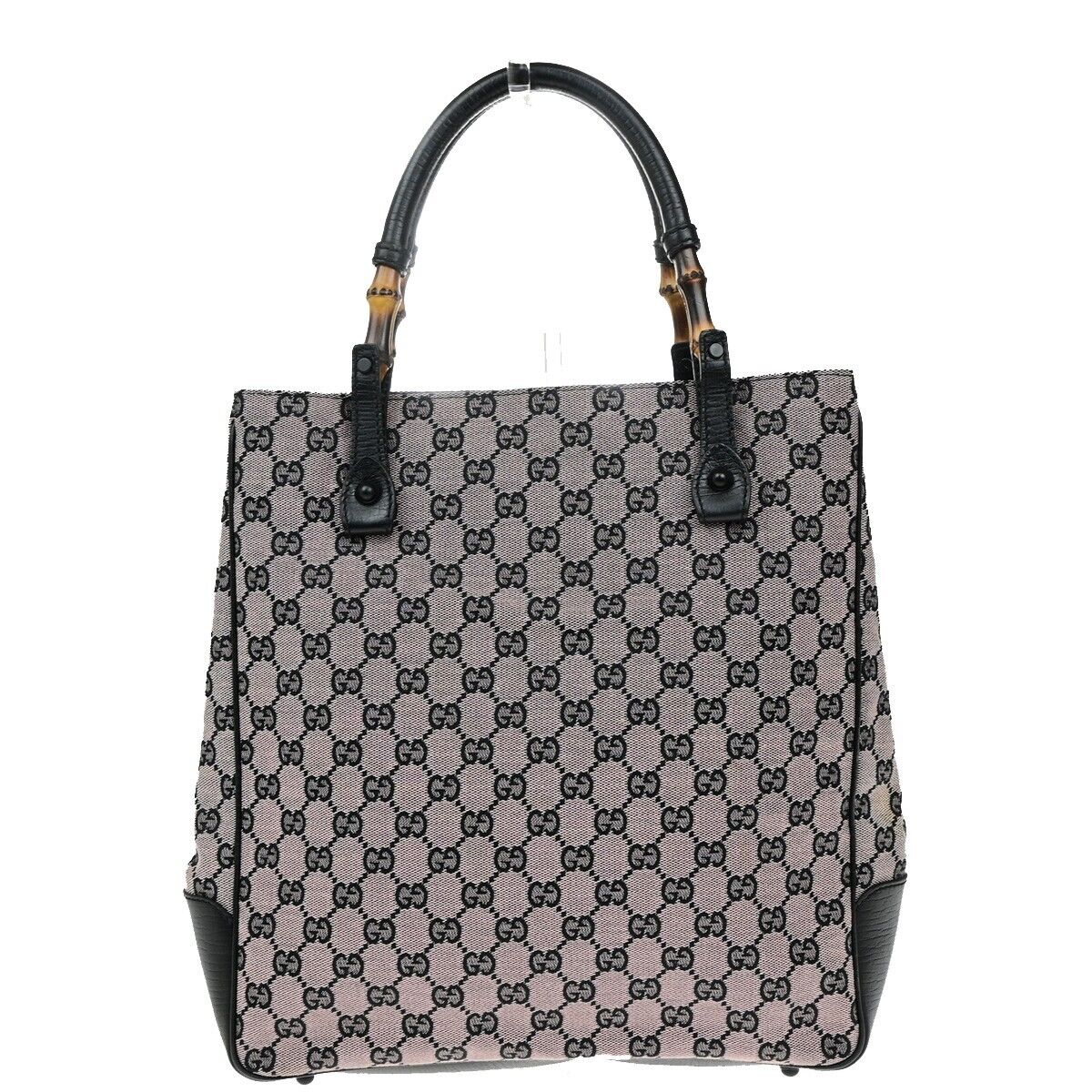GUCCI Logo Bamboo GG Pattern Shoulder Bag Canvas Leather Pink Black 36EE063