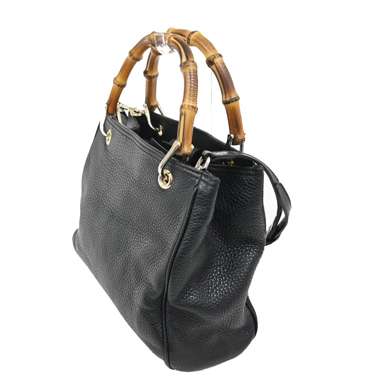 GUCCI Bamboo Shopper Tote 2Way Shouledr Handbag Leather Black GHW 18CA418