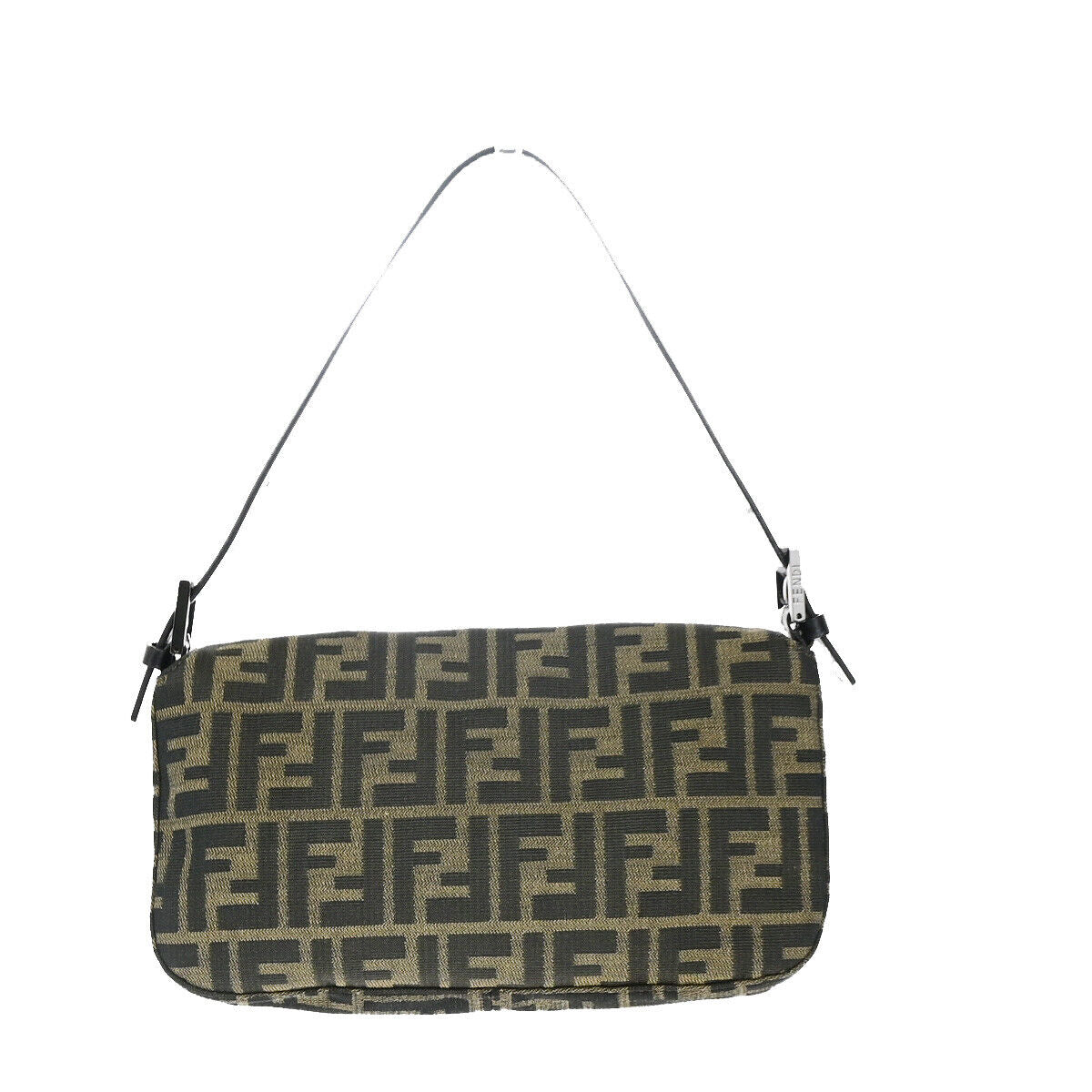 FENDI Logo Zucca Pattern Shoulder Bag Canvas Leather Brown SHW Italy 12YG485