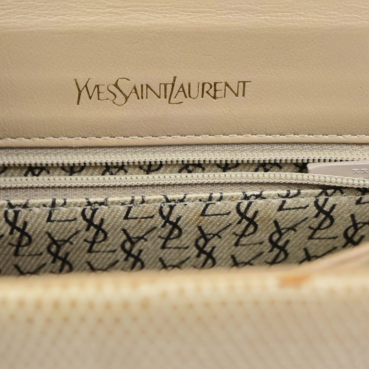 YVES SAINT LAURENT YSL Logo Mini Shoulder Bag Embossing Leather Beige 80YJ272