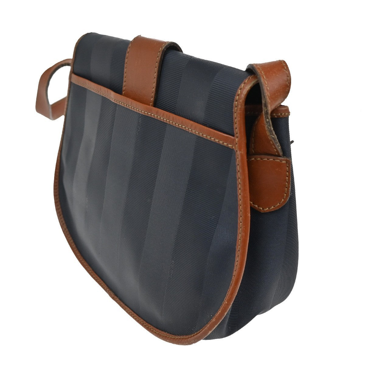 FENDI Pequin Pattern Shoulder Bag Canvas Leather Blue Brown GHW Italy 31TA412