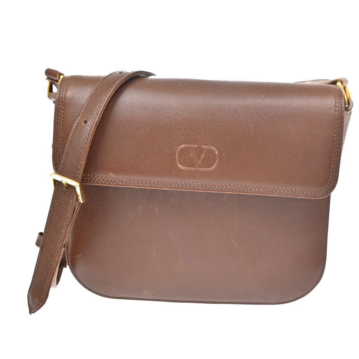 VALENTINO GARAVANI Logo Tassel Shoulder Bag Leather Brown GHW 63KD148