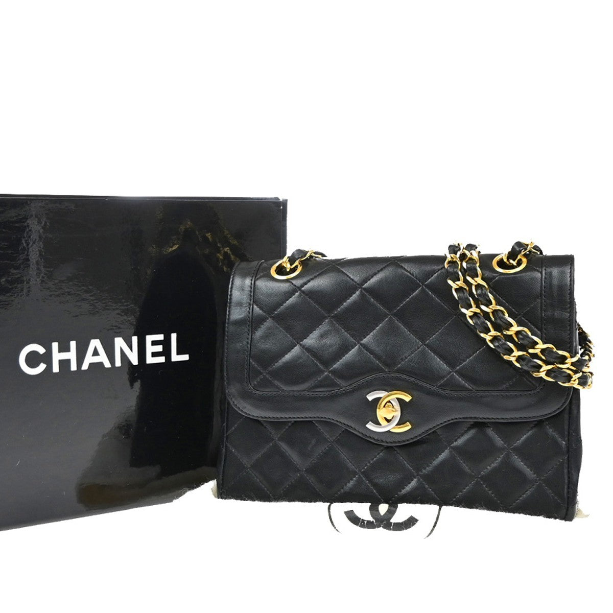 CHANEL PARIS CC Logo Matelasse Chain Mini Shoulder Bag Leather Black 330RF613
