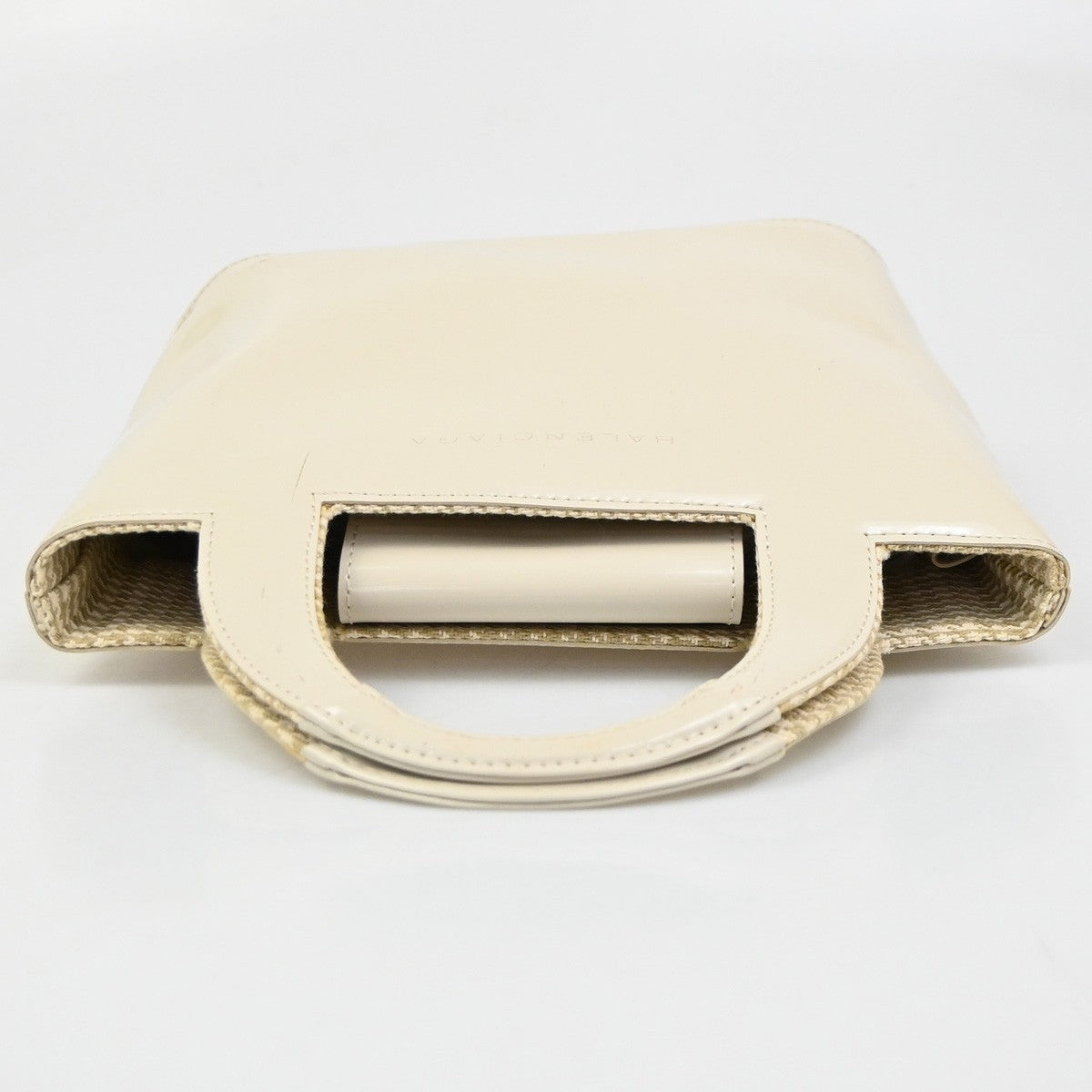 BALENCIAGA Logo Women Mini Hand Bag Patent Leather White Ivory 02ZA250