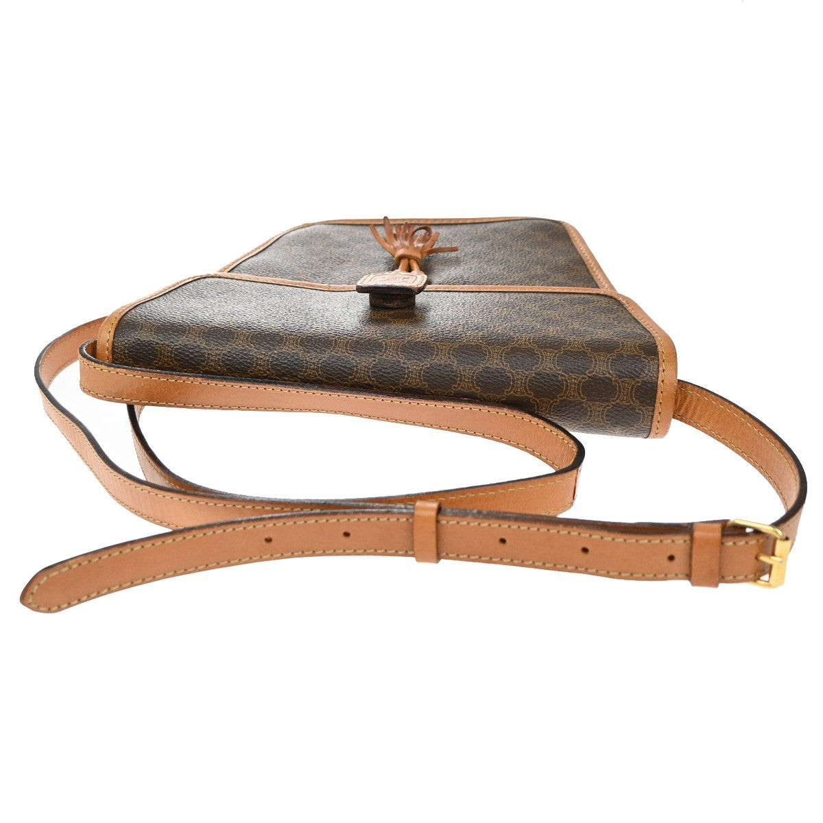 CELINE Logo Macadam Pattern Shoulder Bag PVC Leather Brown GHW Italy 36YH758