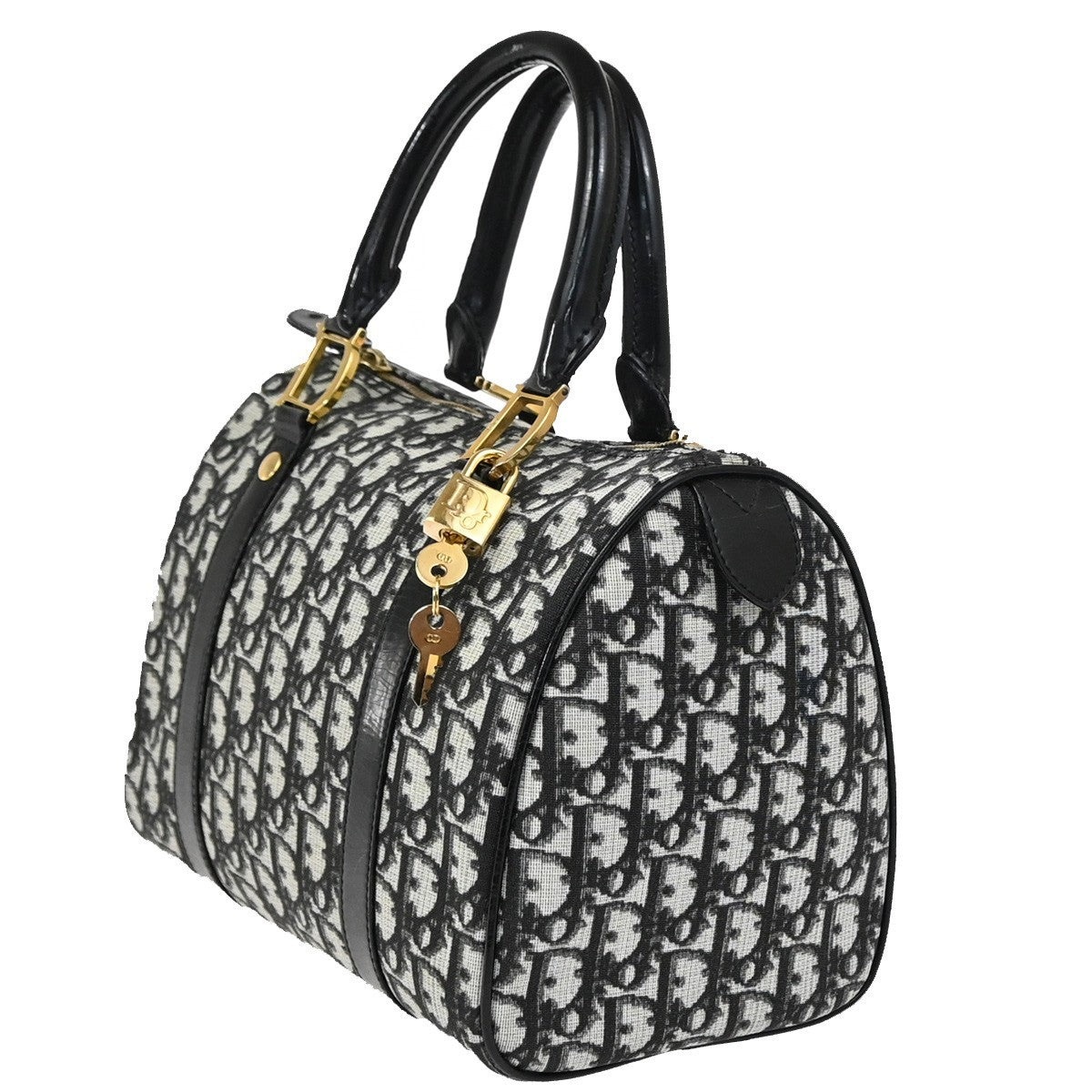 CHRISTIAN DIOR Trotter Pattern Hand Bag PVC Patent Leather Black GHW 95RQ051