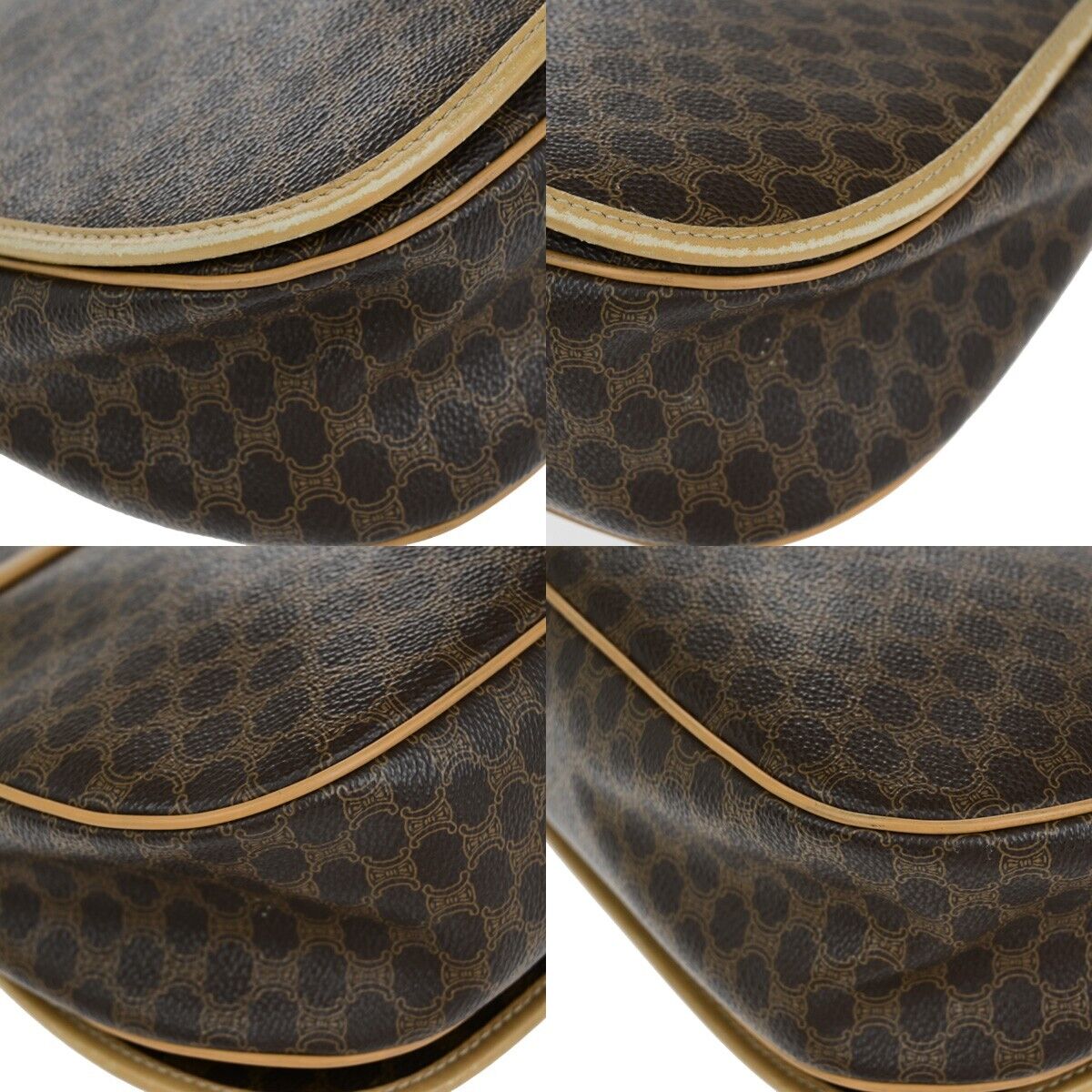 CELINE Logo Macadam Pattern Shoulder Bag PVC Leather Brown GHW Italy 69ED034