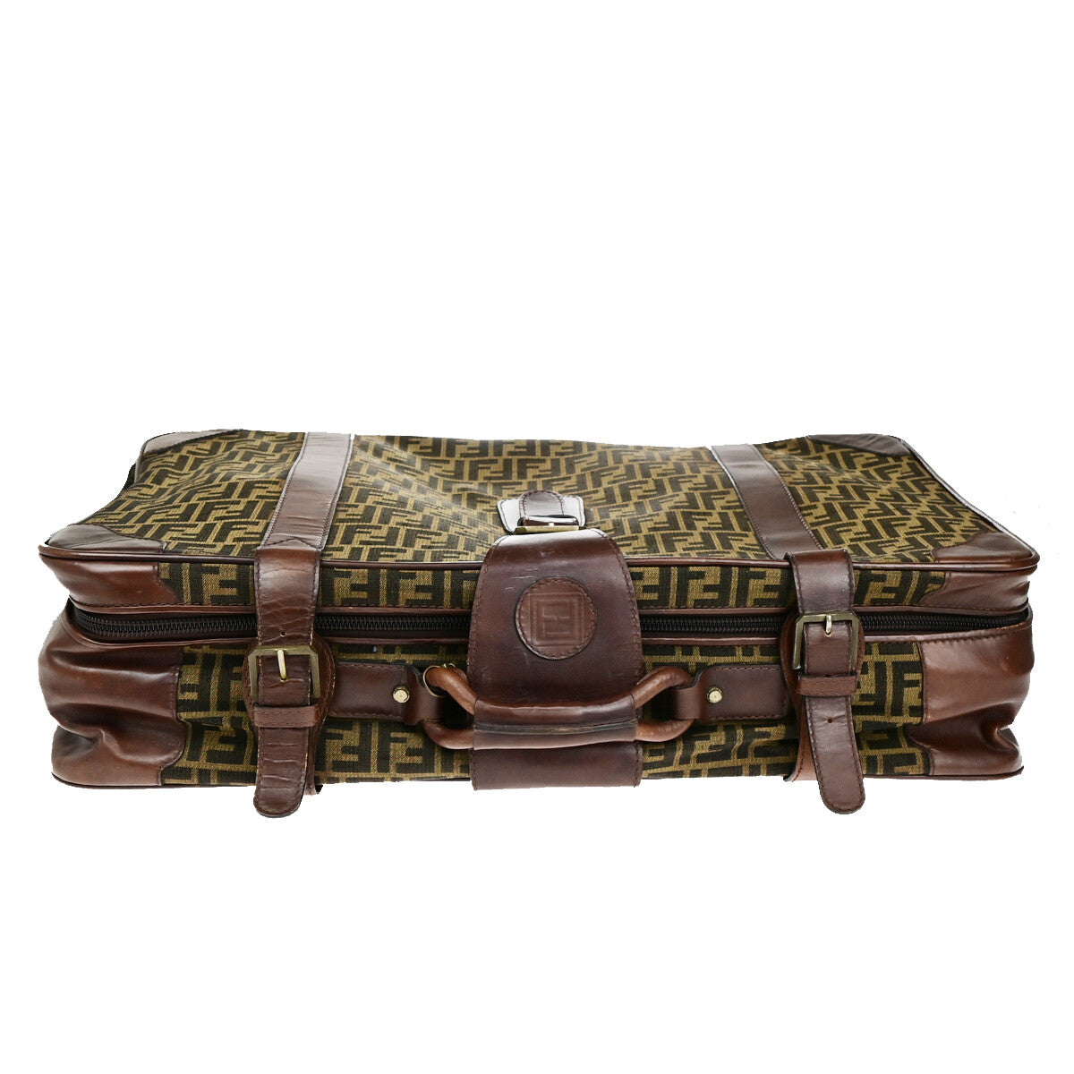 FENDI Logo Zucca Pattern Suitcase Travel Hand Bag Canvas Leather Brown 36YG733