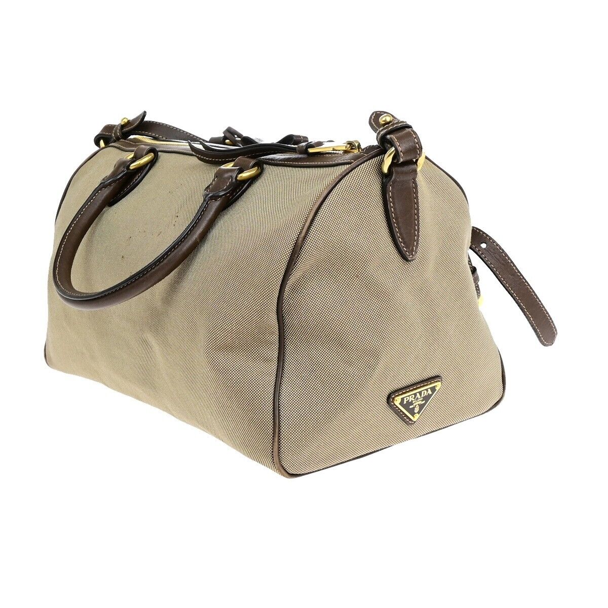 PRADA MILANO Logo Jacquard 2Way Shoulder Hand Bag Canvas Leather Brown 31EB710