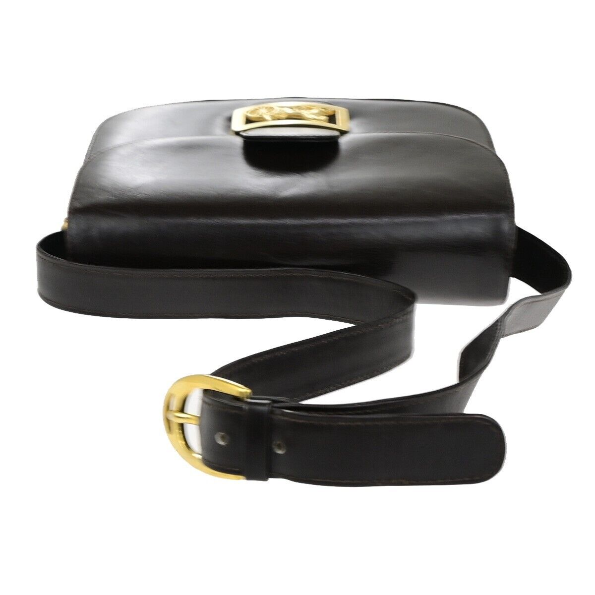 CELINE Logo Horse Carriage Shoulder Bag Leather Brown Gold Made in Italy 30EC868