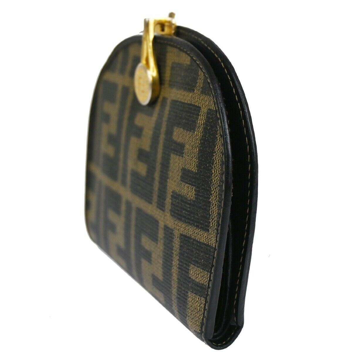 FENDI Logo Zucca Pattern Bifold Wallet Purse PVC Leather Brown GHW Italy 01YE168