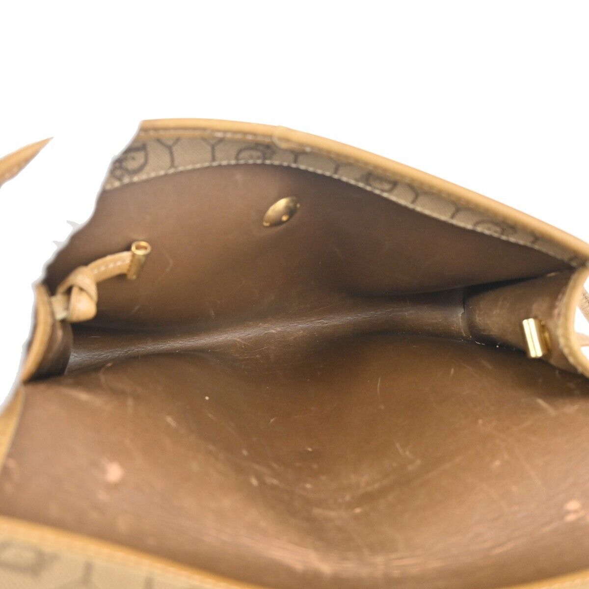 CHRISTIAN DIOR Logos Honeycomb Mini Shoulder Bag PVC Leather Brown Gold 67DA063