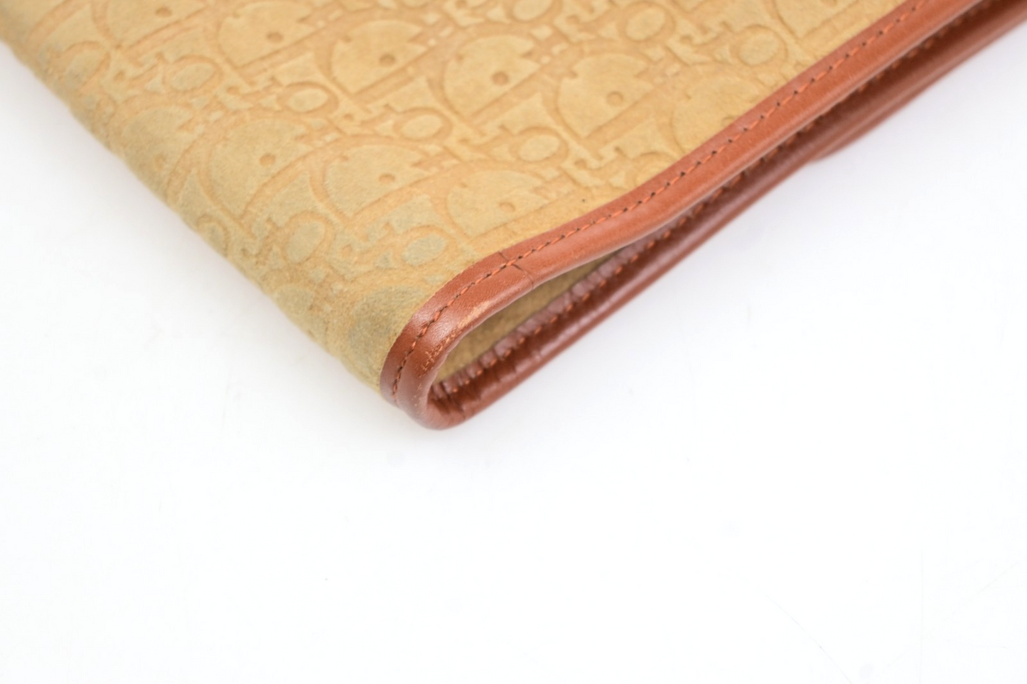 CHRISTIAN DIOR Trotter Chain Shoulder Clutch Bag Suede Leather Beige GHW 69TA411