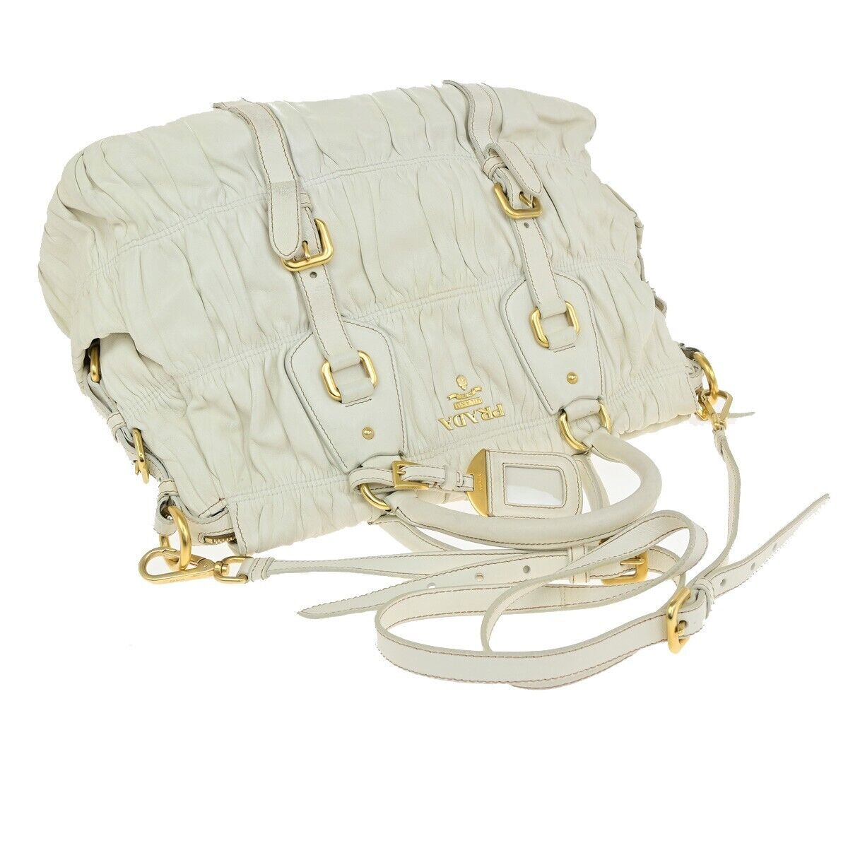 PRADA Logo 2 way Shoulder Hand Bag Leather White GHW Italy 87EE068