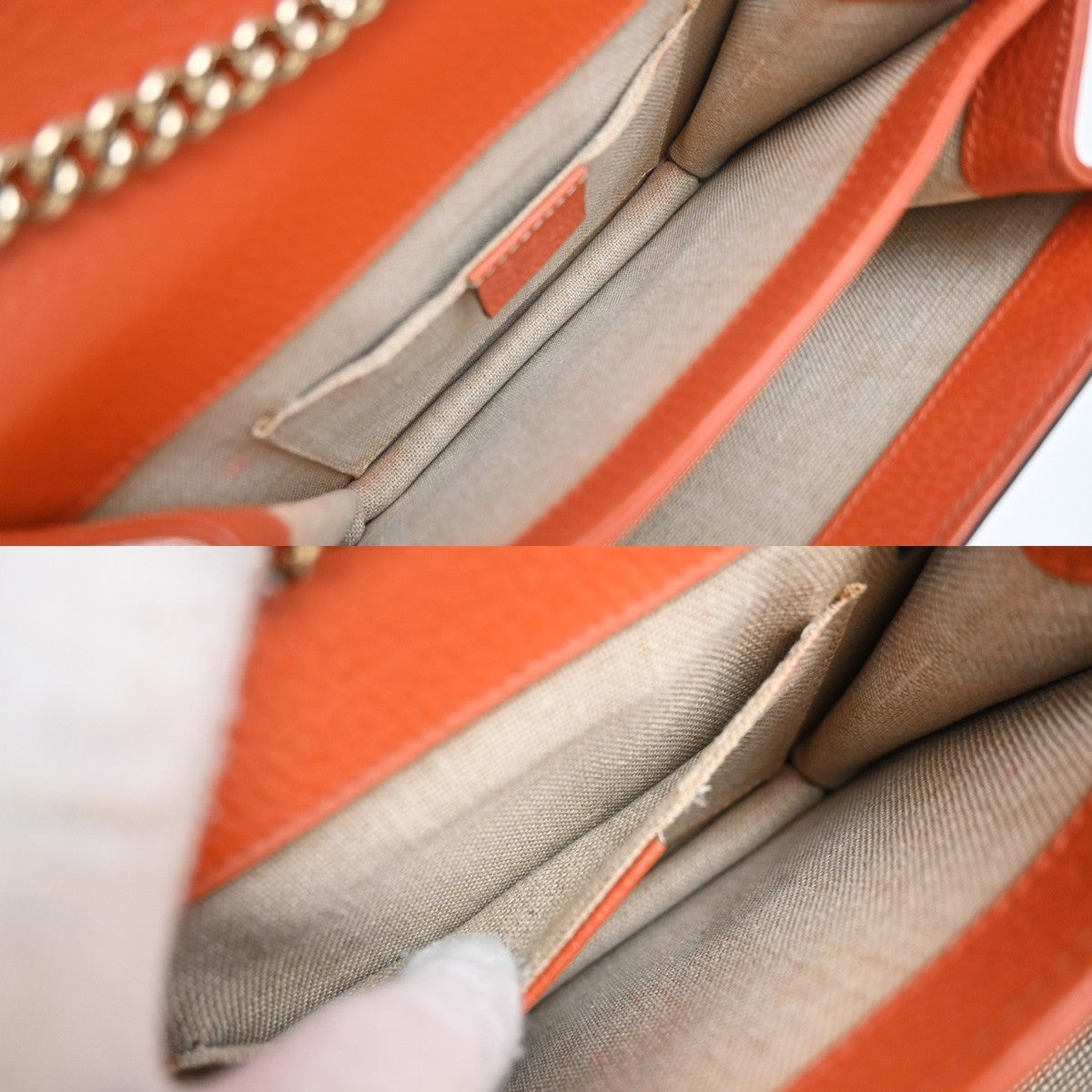 GUCCI Logo Interlocking G Mini Chain Shoulder Bag Leather Orange GHW 90KP377