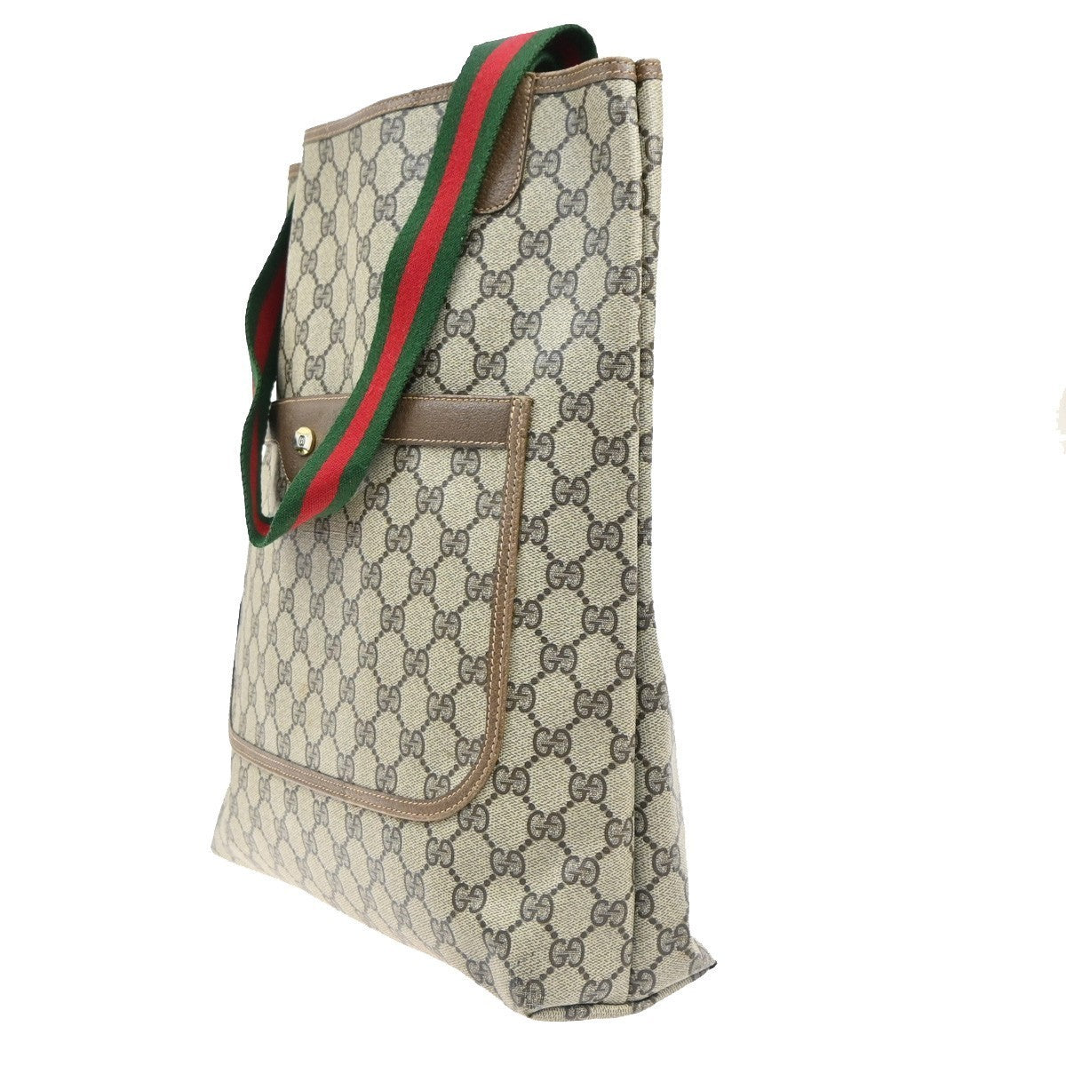 GUCCI Logo GG Sherry Line Shoulder Tote Hand Bag PVC Leather Beige Italy 61MA457