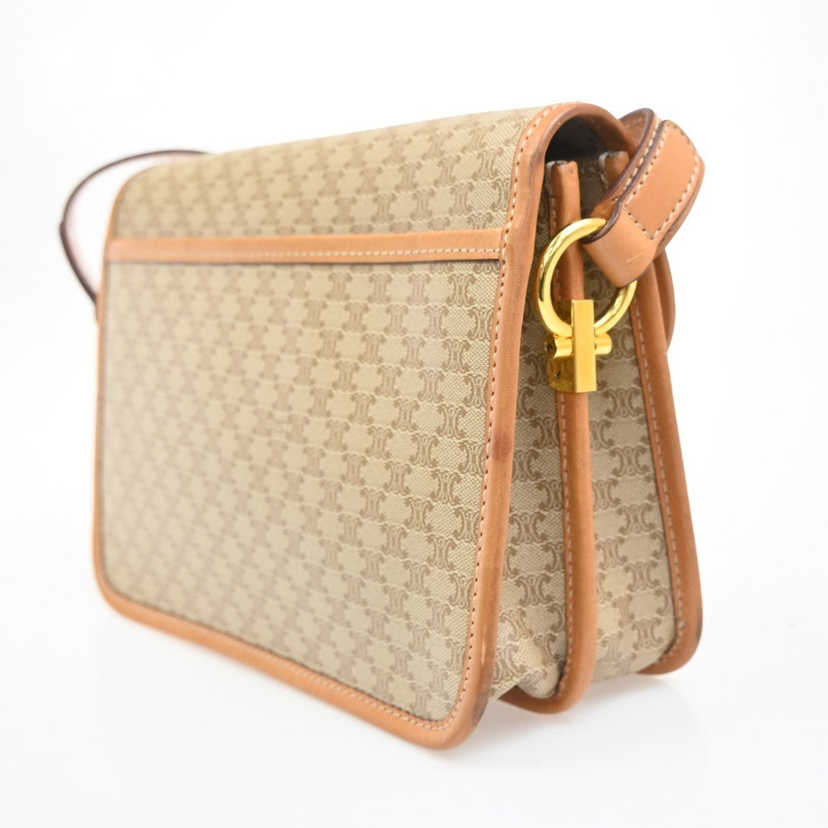 CELINE Logo Macadam Pattern Shoulder Bag PVC Leather Beige Italy 83MA283