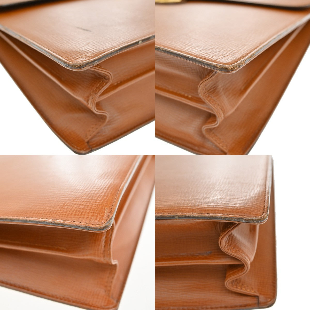Burberrys Logo Business Briefcase Hand Bag Leather Brown GHW 09YH813
