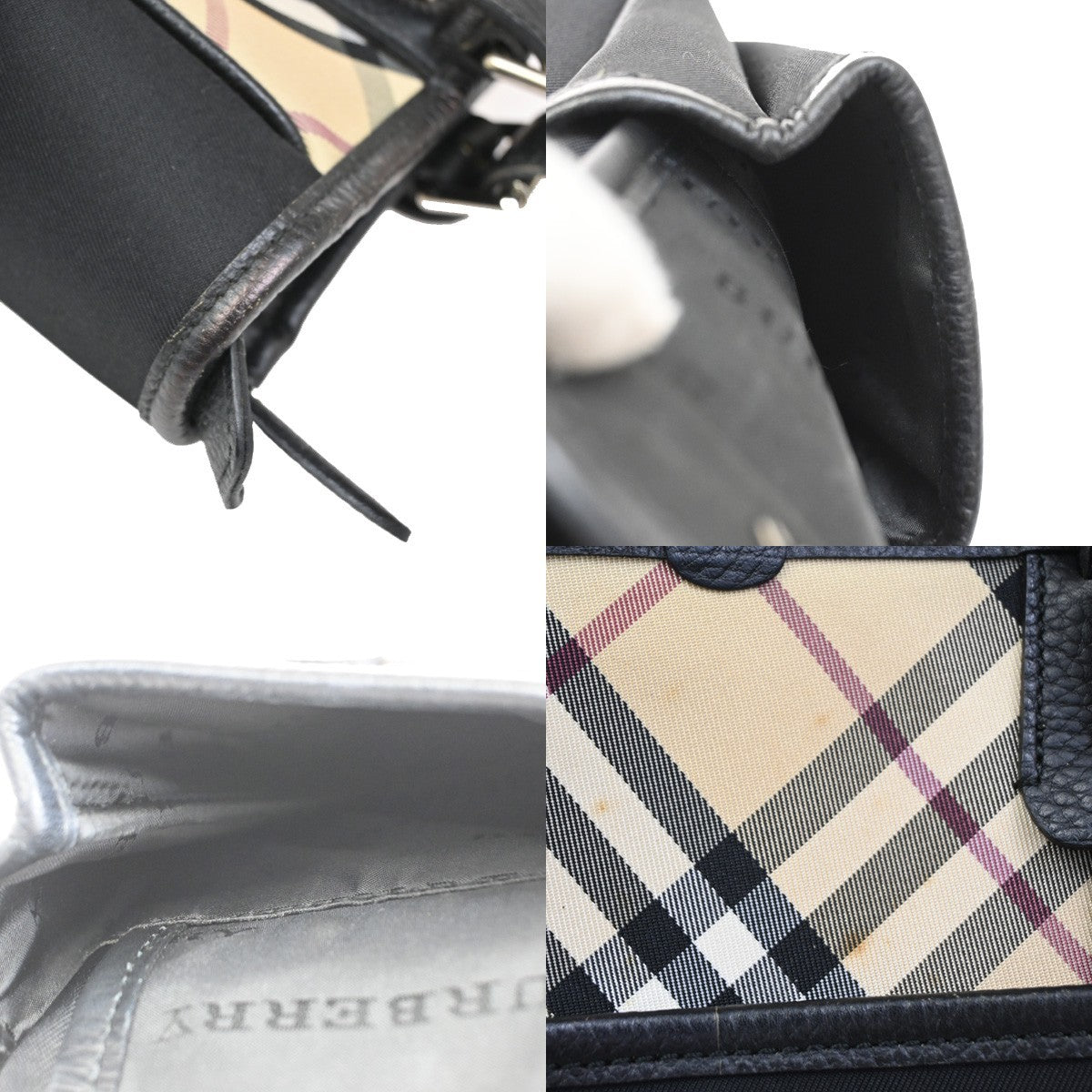 BURBERRY Logo Nova Check Hand Tote Bag Nylon Leather Beige Black 61DA184
