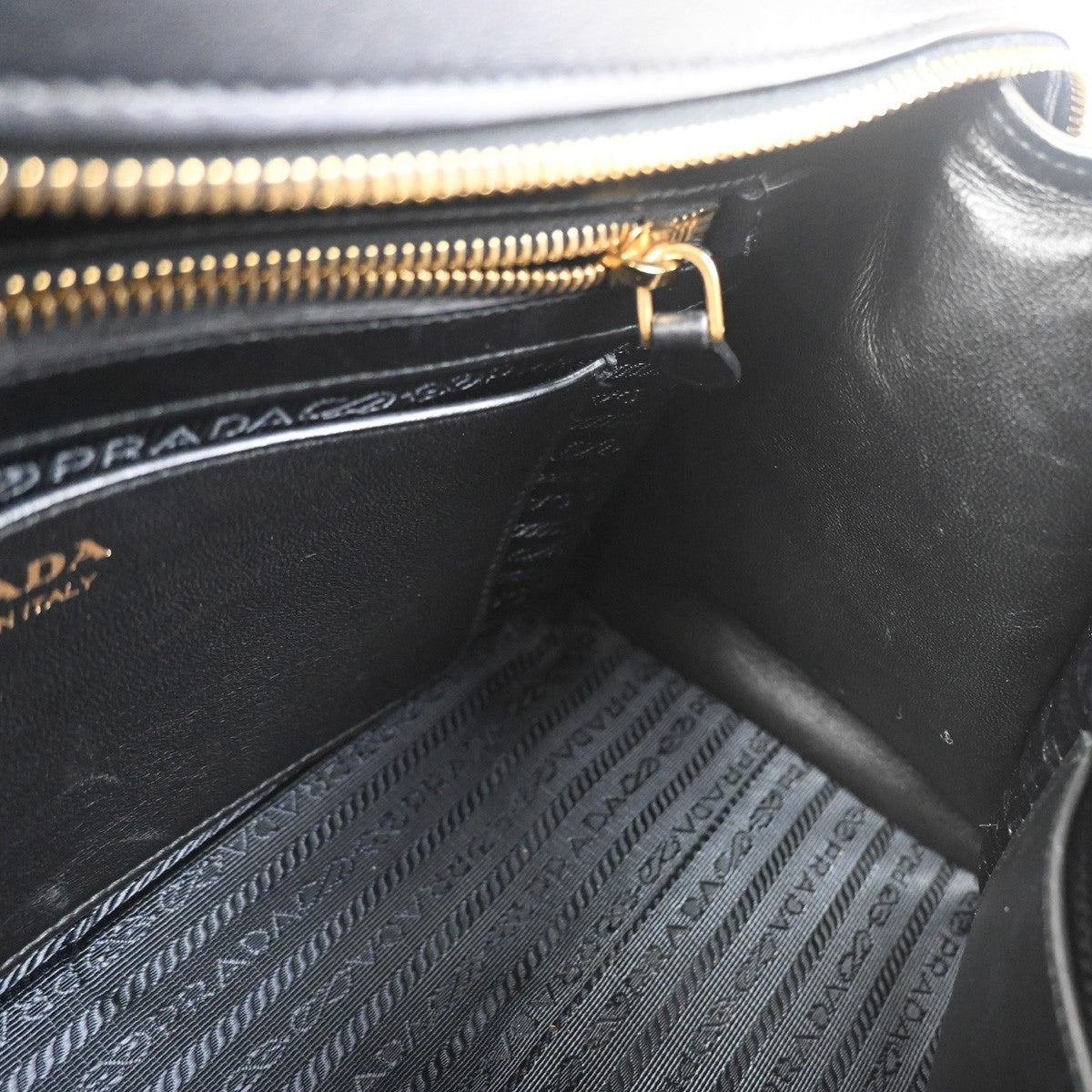 PRADA Logo Hand Bag with Bag Charm Saffiano Leather Black GHW Italy 95RL899