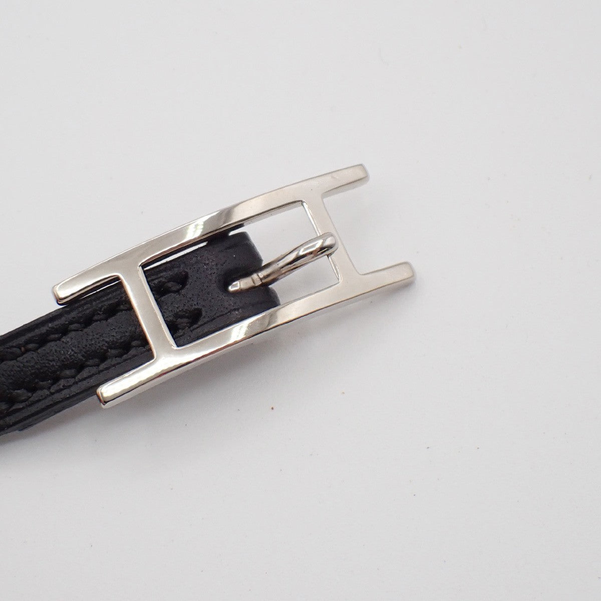 HERMES Api 3 Triple Tour Long Bracelet SHW Leather Sliver Black 67RF760