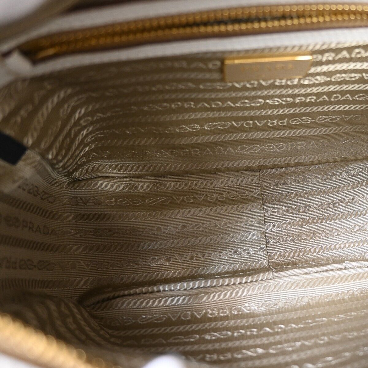 PRADA MILANO Logo Jacquard Shoulder Bag Canvas Leather Brown White Gold 50RJ741