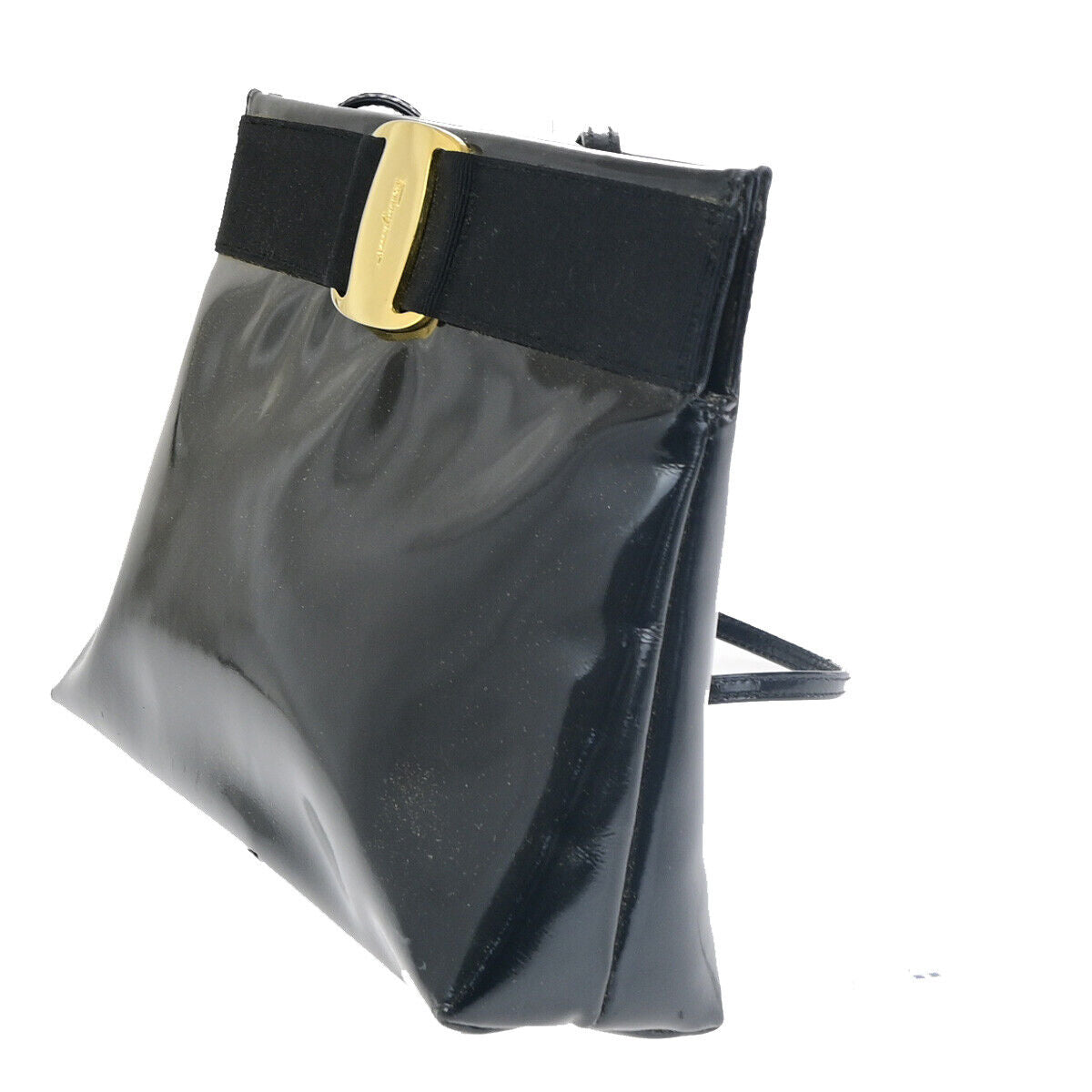 SALVATORE FERRAGAMO Vara 2Way Shoulder Clutch Bag Patent Leather BK GHW 07YF353