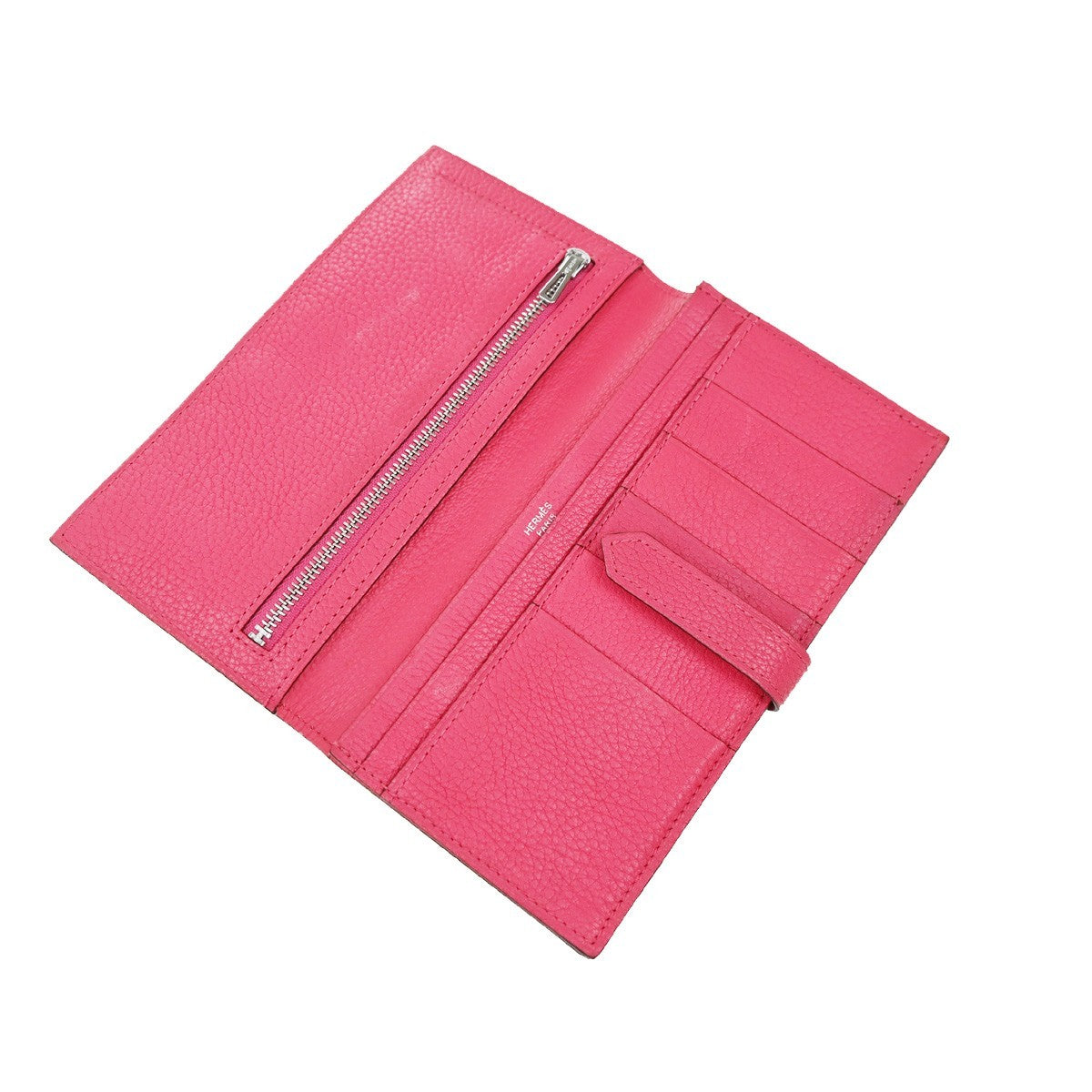 HERMES Bearn Bicolor Long Bifold Wallet Leather Brown Pink 80RP164