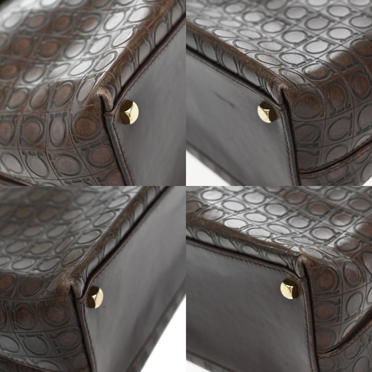 SALVATORE FERRAGAMO Logo Gancini Hand Bag Embossing Leather Brown GHW 31KA784