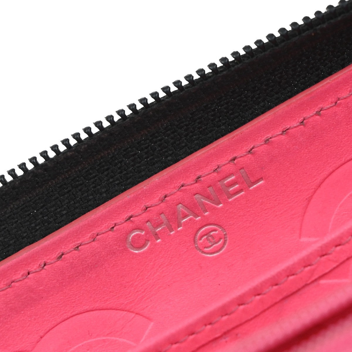 CHANEL CC Cambon Long Zipper Bifold Wallet Leather Patent Leather Black 30RF618