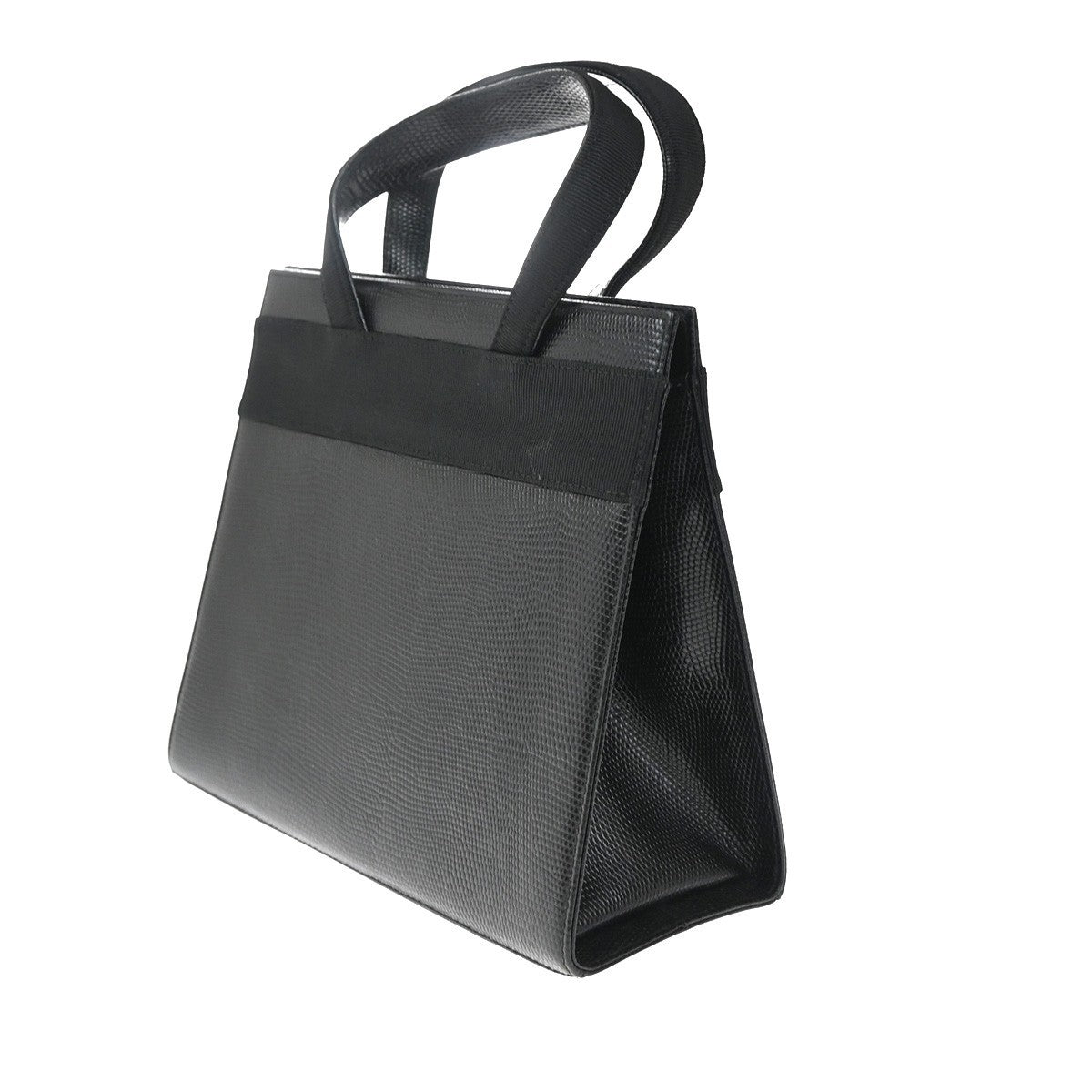 SALVATORE FERRAGAMO Logo Vara Hand Bag Embossing Leather Black Gold 62EG282