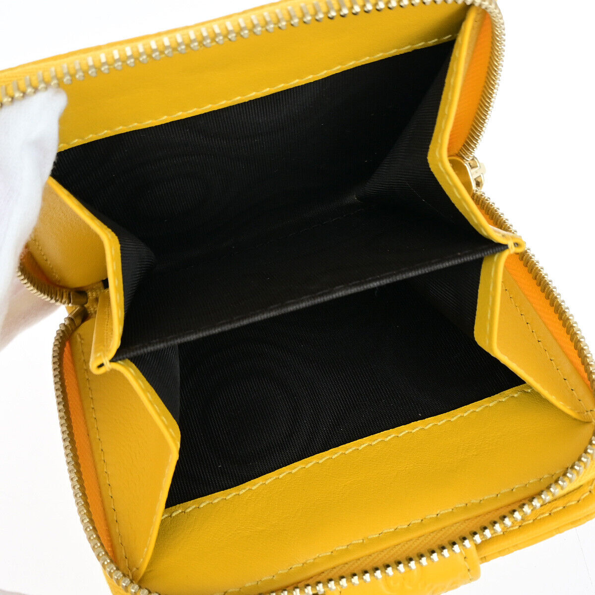 GUCCI Logo Micro GG Pattern Bifold Wallet Purse Leather Yellow GHW Italy 86YF035