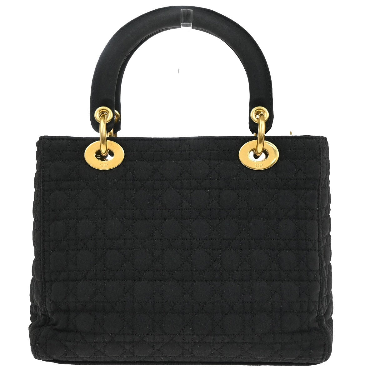 CHRISTIAN DIOR Logo Lady Cannage Hand Bag Nylon Leather Black GHW Italy 70EG071
