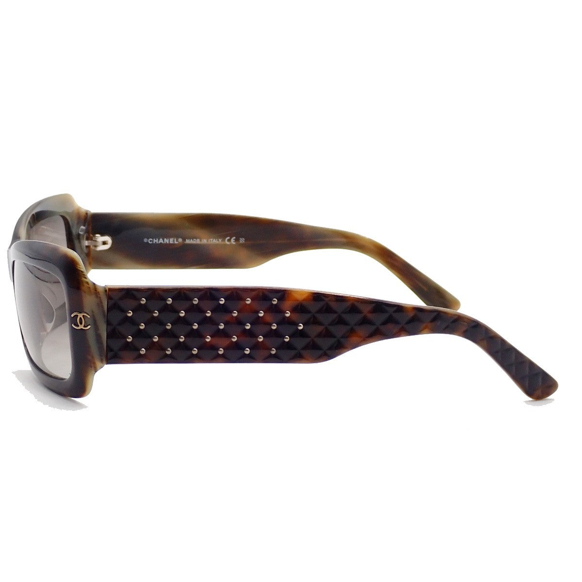 CHANEL CC Matelasse Sunglasses Eye Wear Plastic Brown GHW 5099 Italy 63RL876